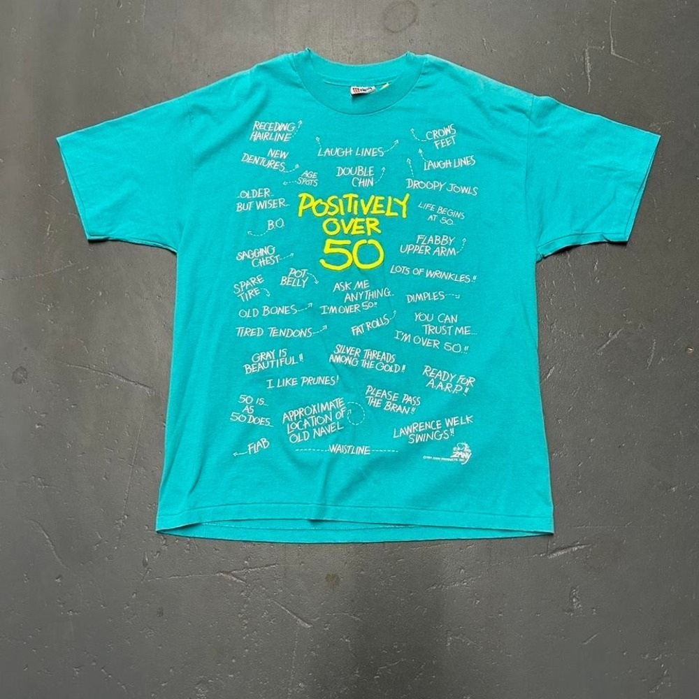 Vintage early 90s "positively over 50" single stitch all over print Tshirt